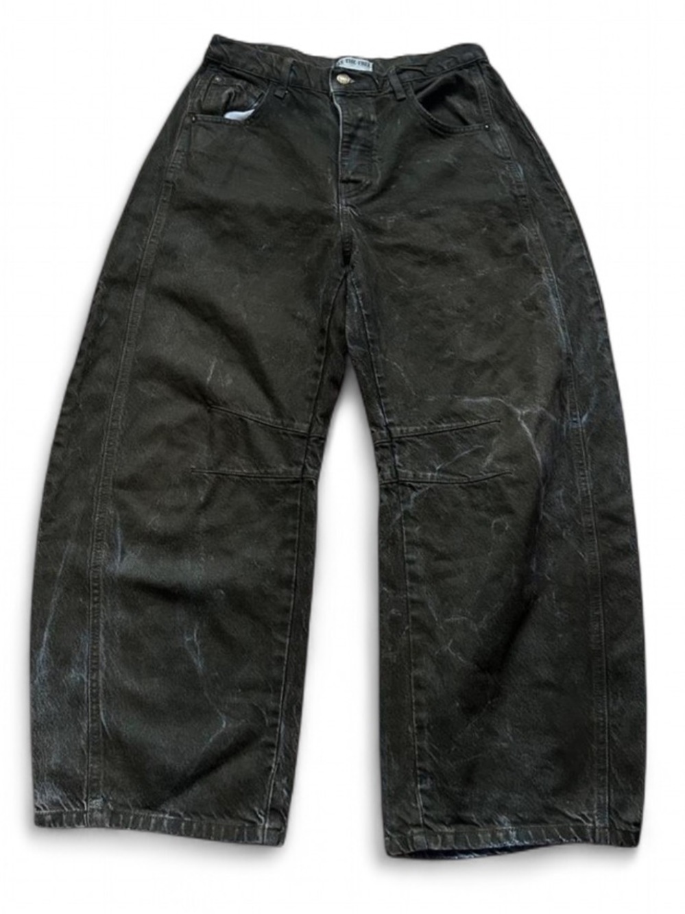 Free People Good Luck Barrel Jeans Brown Black Distressed Vintage Wash 27